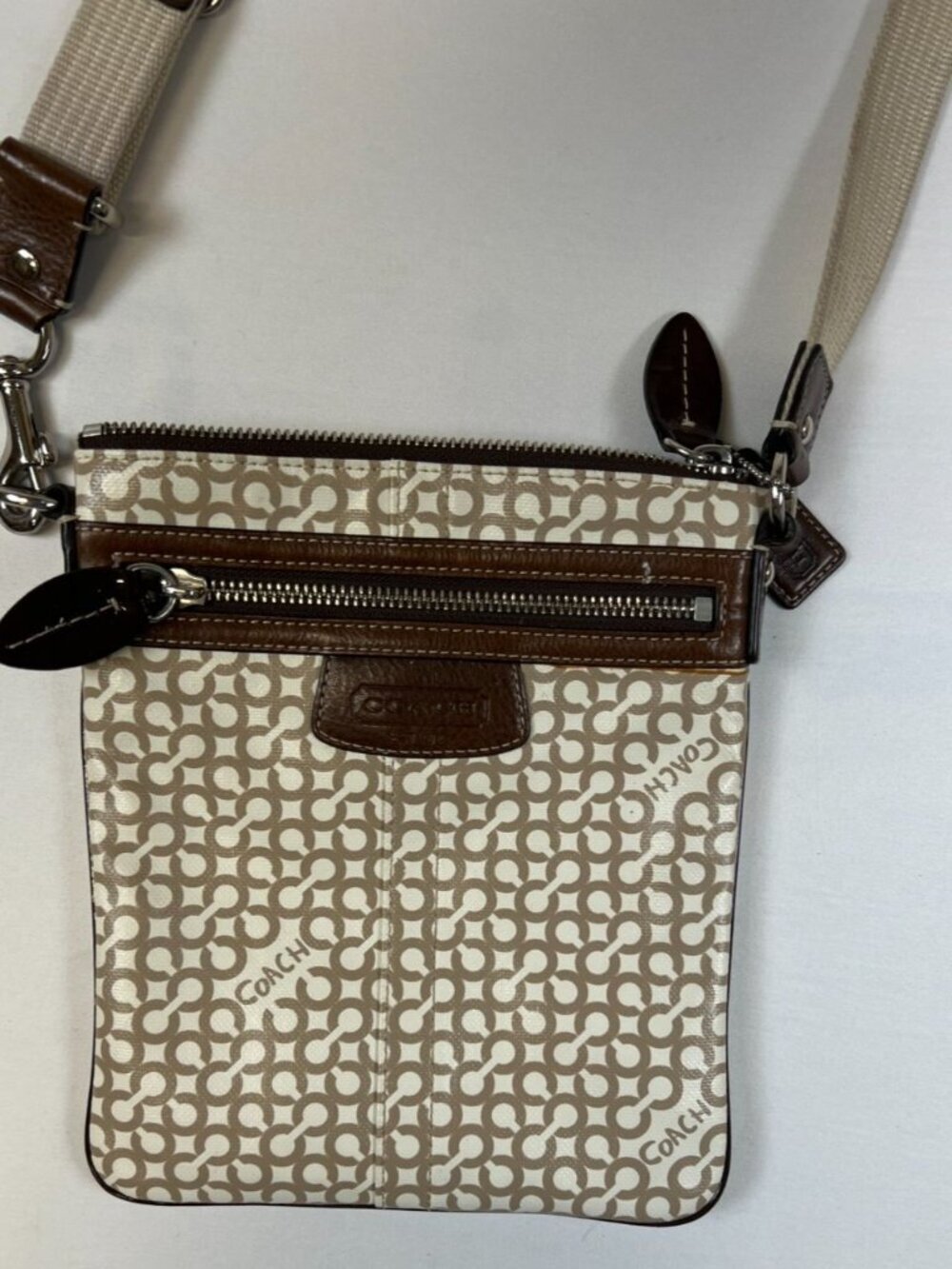 Coach 42200 Optic Signature North South Swingbag Crossbody Pink Lining Y2K
